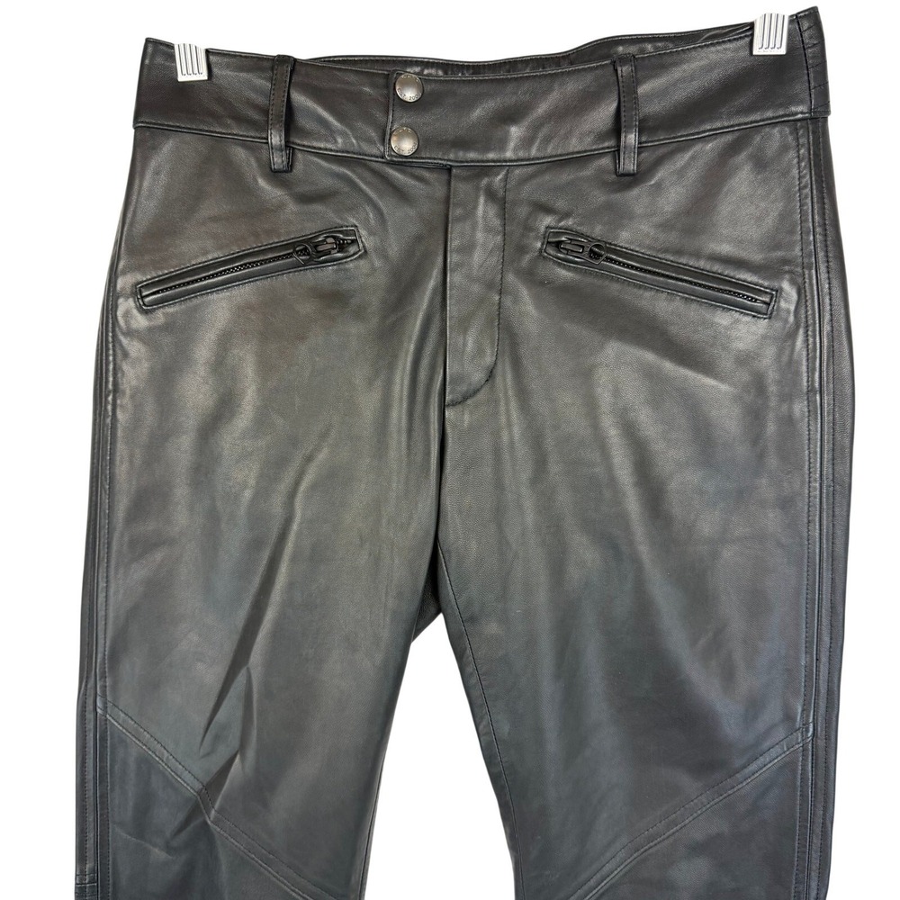 Vintage Ralph Lauren Rugby Lambskin Leather Moto Pants Womens Size 2 Black 90s